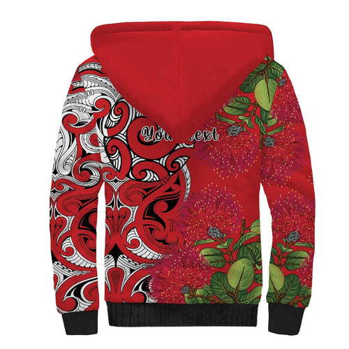 Personalised New Zealand Koru Pohutukawa Sherpa Hoodie Meri Kirihimete Aroha for Christmas - Aussie Hoodie