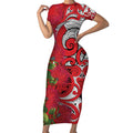Personalised New Zealand Koru Pohutukawa Short Sleeve Bodycon Dress Meri Kirihimete Aroha for Christmas - Aussie Hoodie
