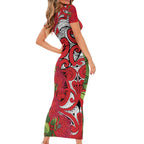 Personalised New Zealand Koru Pohutukawa Short Sleeve Bodycon Dress Meri Kirihimete Aroha for Christmas - Aussie Hoodie