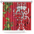 Personalised New Zealand Koru Pohutukawa Shower Curtain Meri Kirihimete Aroha for Christmas - Aussie Hoodie