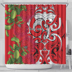 Personalised New Zealand Koru Pohutukawa Shower Curtain Meri Kirihimete Aroha for Christmas - Aussie Hoodie