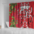 Personalised New Zealand Koru Pohutukawa Shower Curtain Meri Kirihimete Aroha for Christmas - Aussie Hoodie