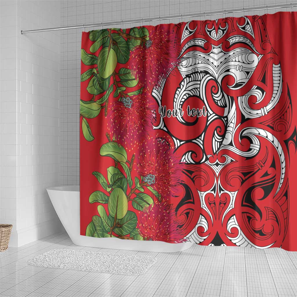 Personalised New Zealand Koru Pohutukawa Shower Curtain Meri Kirihimete Aroha for Christmas - Aussie Hoodie