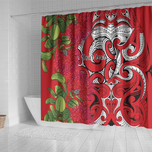 Personalised New Zealand Koru Pohutukawa Shower Curtain Meri Kirihimete Aroha for Christmas - Aussie Hoodie