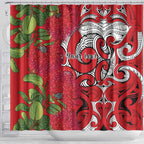 Personalised New Zealand Koru Pohutukawa Shower Curtain Meri Kirihimete Aroha for Christmas - Aussie Hoodie