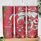 Personalised New Zealand Koru Pohutukawa Skinny Tumbler Meri Kirihimete Aroha for Christmas - Aussie Hoodie
