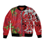 Personalised New Zealand Koru Pohutukawa Sleeve Zip Bomber Jacket Meri Kirihimete Aroha for Christmas - Aussie Hoodie