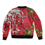 Personalised New Zealand Koru Pohutukawa Sleeve Zip Bomber Jacket Meri Kirihimete Aroha for Christmas - Aussie Hoodie