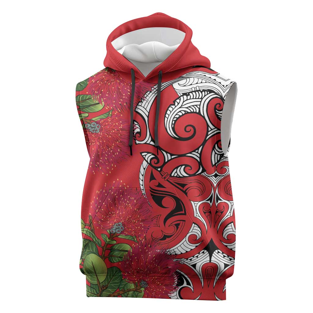 Personalised New Zealand Koru Pohutukawa Sleeveless Hoodie Meri Kirihimete Aroha for Christmas - Aussie Hoodie