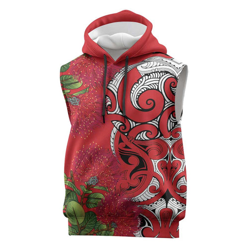 Personalised New Zealand Koru Pohutukawa Sleeveless Hoodie Meri Kirihimete Aroha for Christmas - Aussie Hoodie