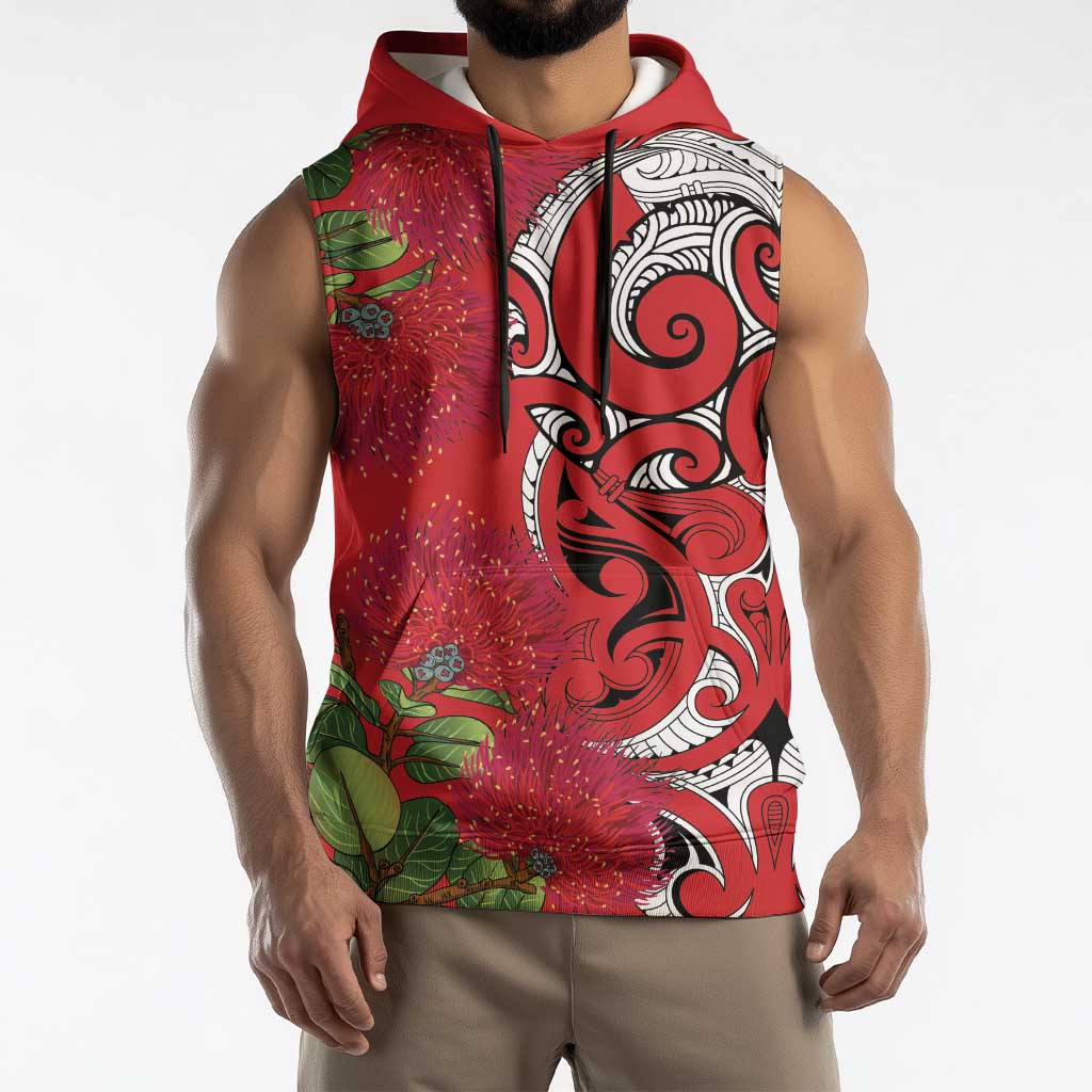 Personalised New Zealand Koru Pohutukawa Sleeveless Hoodie Meri Kirihimete Aroha for Christmas - Aussie Hoodie