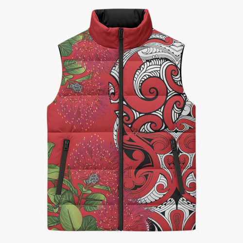 Personalised New Zealand Koru Pohutukawa Sleeveless Puffer Jacket Meri Kirihimete Aroha for Christmas - Aussie Hoodie