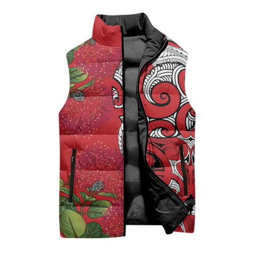 Personalised New Zealand Koru Pohutukawa Sleeveless Puffer Jacket Meri Kirihimete Aroha for Christmas - Aussie Hoodie