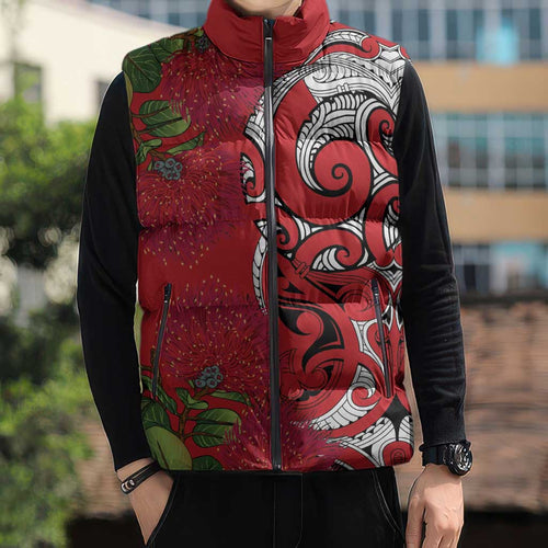 Personalised New Zealand Koru Pohutukawa Sleeveless Puffer Jacket Meri Kirihimete Aroha for Christmas - Aussie Hoodie