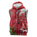 Personalised New Zealand Koru Pohutukawa Sleeveless Zip Hoodie Meri Kirihimete Aroha for Christmas LT9