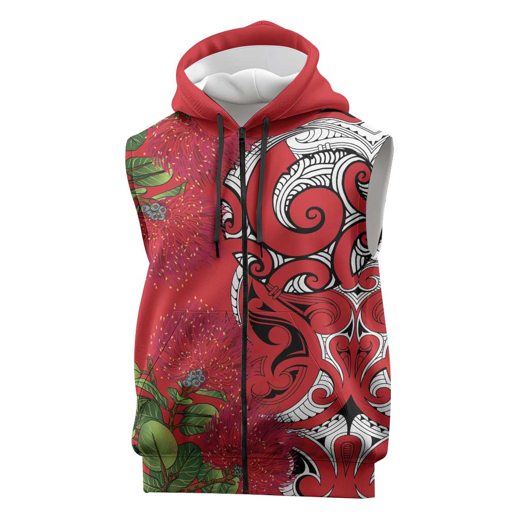 Personalised New Zealand Koru Pohutukawa Sleeveless Zip Hoodie Meri Kirihimete Aroha for Christmas LT9