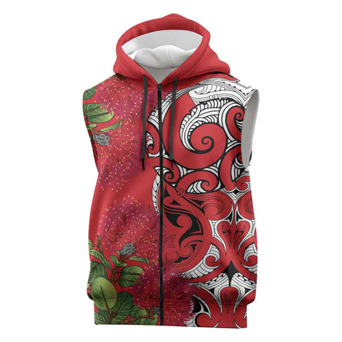 Personalised New Zealand Koru Pohutukawa Sleeveless Zip Hoodie Meri Kirihimete Aroha for Christmas LT9