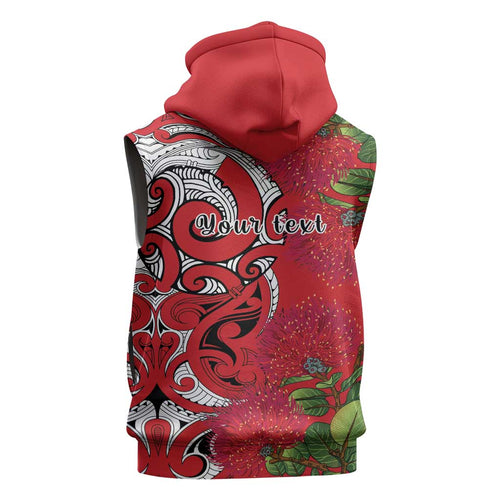 Personalised New Zealand Koru Pohutukawa Sleeveless Zip Hoodie Meri Kirihimete Aroha for Christmas LT9