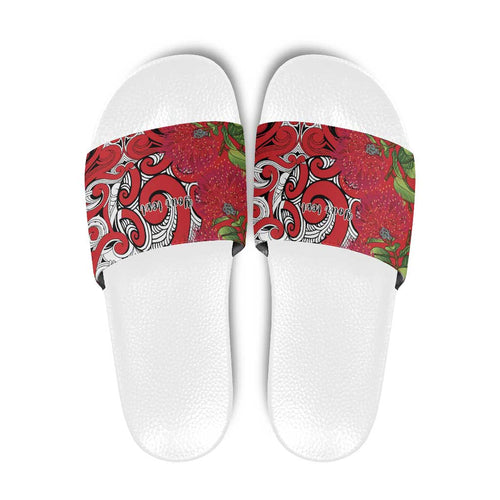 Personalised New Zealand Koru Pohutukawa Slide Sandals Meri Kirihimete Aroha for Christmas - Aussie Hoodie
