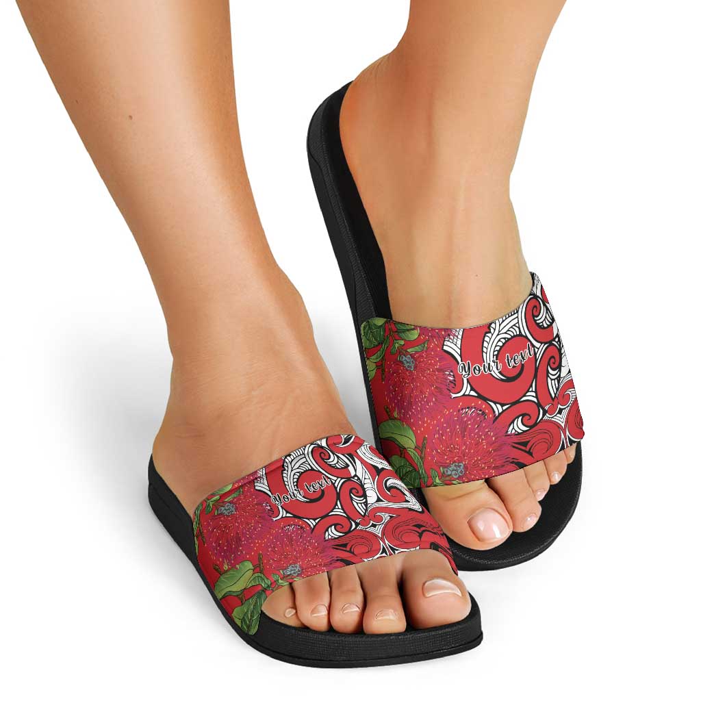 Personalised New Zealand Koru Pohutukawa Slide Sandals Meri Kirihimete Aroha for Christmas - Aussie Hoodie