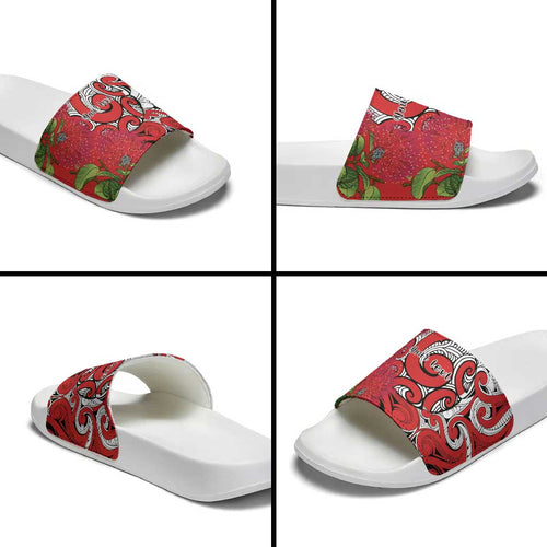 Personalised New Zealand Koru Pohutukawa Slide Sandals Meri Kirihimete Aroha for Christmas - Aussie Hoodie