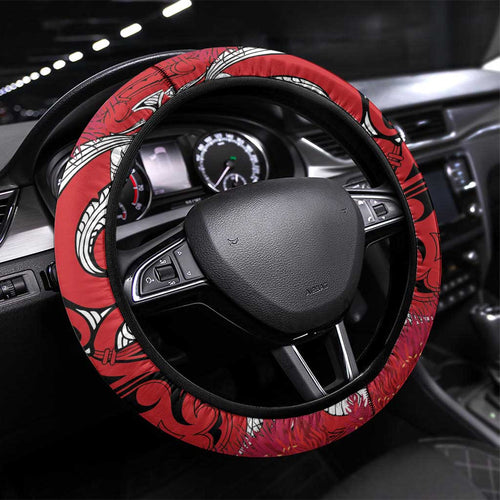 New Zealand Koru Pohutukawa Steering Wheel Cover Meri Kirihimete Aroha for Christmas - Aussie Hoodie