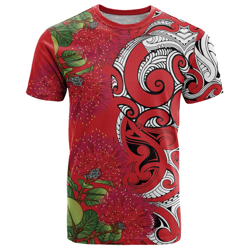 Personalised New Zealand Koru Pohutukawa T Shirt Meri Kirihimete Aroha for Christmas - Aussie Hoodie