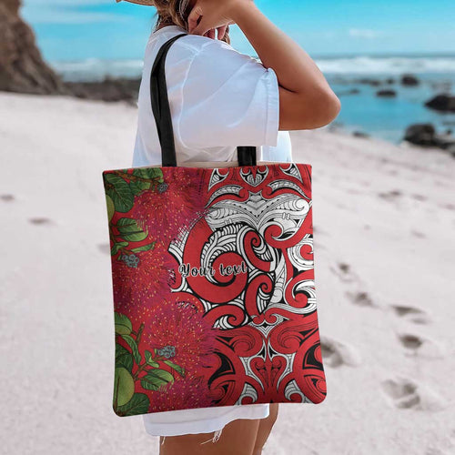 Personalised New Zealand Koru Pohutukawa Tote Bag Meri Kirihimete Aroha for Christmas - Aussie Hoodie