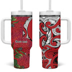 Personalised New Zealand Koru Pohutukawa Tumbler With Handle Meri Kirihimete Aroha for Christmas - Aussie Hoodie