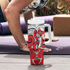 Personalised New Zealand Koru Pohutukawa Tumbler With Handle Meri Kirihimete Aroha for Christmas - Aussie Hoodie