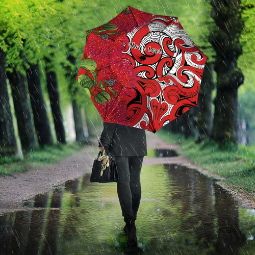 Personalised New Zealand Koru Pohutukawa Umbrella Meri Kirihimete Aroha for Christmas - Aussie Hoodie