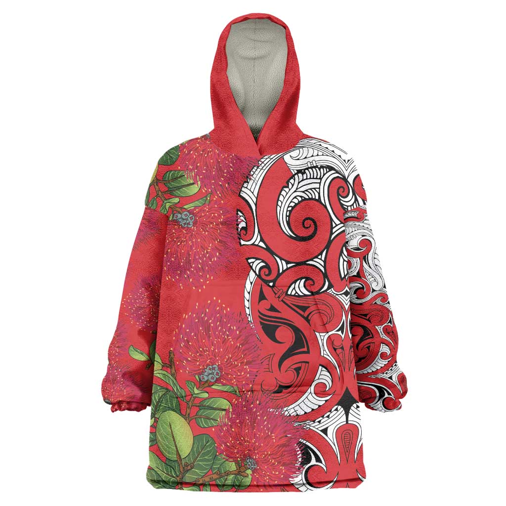 Personalised New Zealand Koru Pohutukawa Wearable Blanket Hoodie Meri Kirihimete Aroha for Christmas - Aussie Hoodie