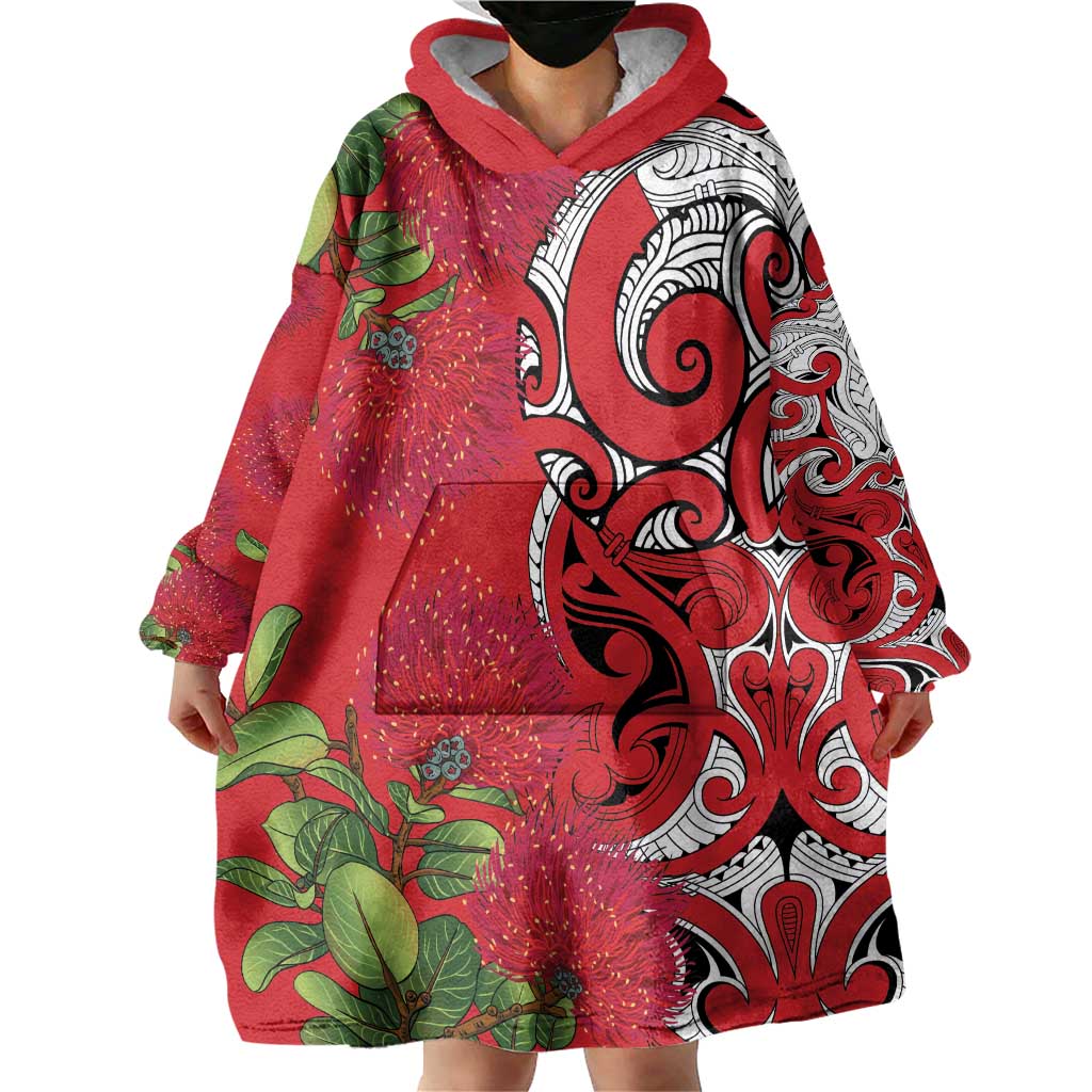Personalised New Zealand Koru Pohutukawa Wearable Blanket Hoodie Meri Kirihimete Aroha for Christmas - Aussie Hoodie