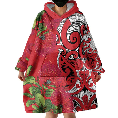 Personalised New Zealand Koru Pohutukawa Wearable Blanket Hoodie Meri Kirihimete Aroha for Christmas - Aussie Hoodie