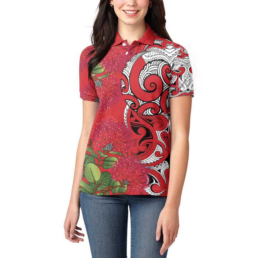 Personalised New Zealand Koru Pohutukawa Women Polo Shirt Meri Kirihimete Aroha for Christmas - Aussie Hoodie