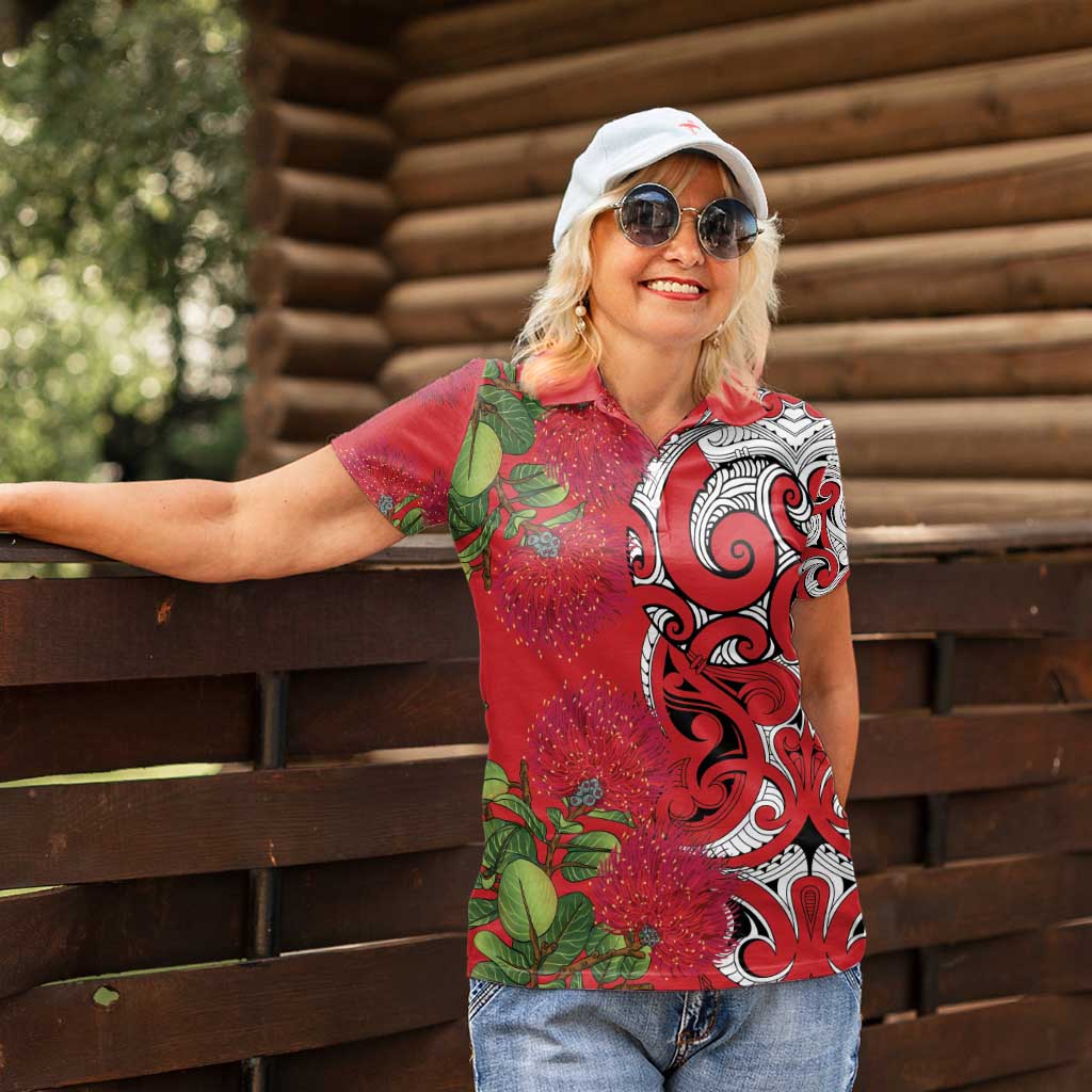 Personalised New Zealand Koru Pohutukawa Women Polo Shirt Meri Kirihimete Aroha for Christmas - Aussie Hoodie