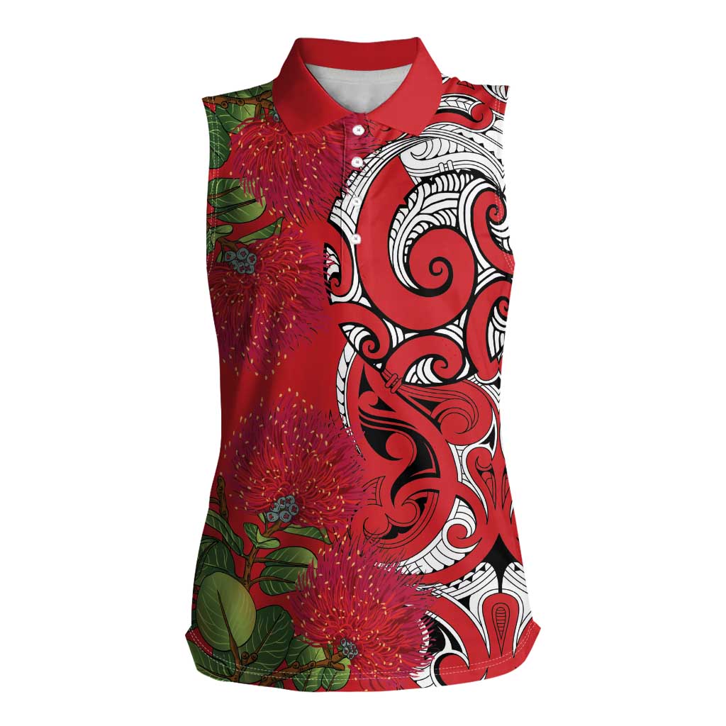 Personalised New Zealand Koru Pohutukawa Women Sleeveless Polo Shirt Meri Kirihimete Aroha for Christmas - Aussie Hoodie
