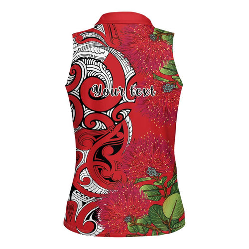 Personalised New Zealand Koru Pohutukawa Women Sleeveless Polo Shirt Meri Kirihimete Aroha for Christmas - Aussie Hoodie