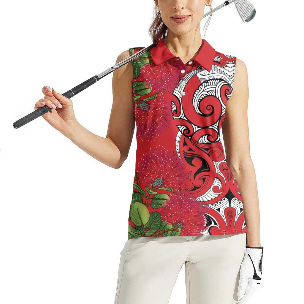 Personalised New Zealand Koru Pohutukawa Women Sleeveless Polo Shirt Meri Kirihimete Aroha for Christmas - Aussie Hoodie