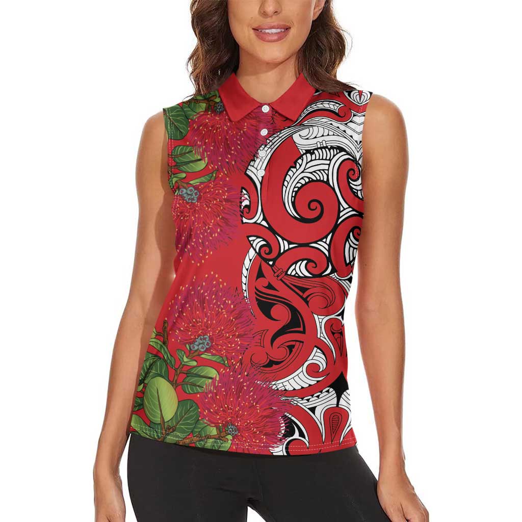 Personalised New Zealand Koru Pohutukawa Women Sleeveless Polo Shirt Meri Kirihimete Aroha for Christmas - Aussie Hoodie