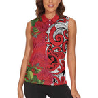 Personalised New Zealand Koru Pohutukawa Women Sleeveless Polo Shirt Meri Kirihimete Aroha for Christmas - Aussie Hoodie