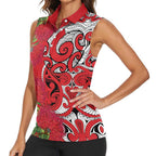 Personalised New Zealand Koru Pohutukawa Women Sleeveless Polo Shirt Meri Kirihimete Aroha for Christmas - Aussie Hoodie