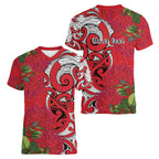Personalised New Zealand Koru Pohutukawa Women V-Neck T-Shirt Meri Kirihimete Aroha for Christmas - Aussie Hoodie