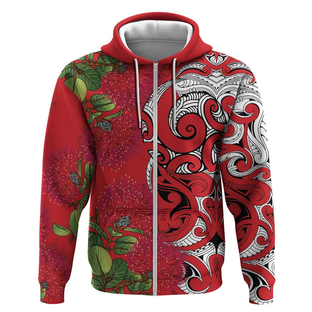 Personalised New Zealand Koru Pohutukawa Zip Hoodie Meri Kirihimete Aroha for Christmas - Aussie Hoodie