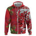 Personalised New Zealand Koru Pohutukawa Zip Hoodie Meri Kirihimete Aroha for Christmas - Aussie Hoodie