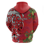 Personalised New Zealand Koru Pohutukawa Zip Hoodie Meri Kirihimete Aroha for Christmas - Aussie Hoodie