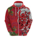 Personalised New Zealand Koru Pohutukawa Zip Hoodie Meri Kirihimete Aroha for Christmas - Aussie Hoodie