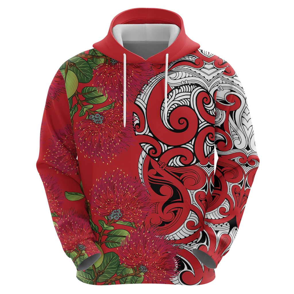 Personalised New Zealand Koru Pohutukawa Zip Hoodie Meri Kirihimete Aroha for Christmas - Aussie Hoodie