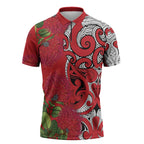 Personalised New Zealand Koru Pohutukawa Zipper Polo Shirt Meri Kirihimete Aroha for Christmas - Aussie Hoodie