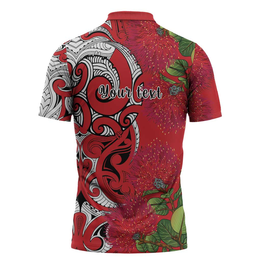 Personalised New Zealand Koru Pohutukawa Zipper Polo Shirt Meri Kirihimete Aroha for Christmas - Aussie Hoodie